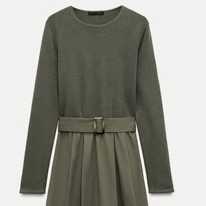 Zara Olive Long Sleeve Dress with Belt